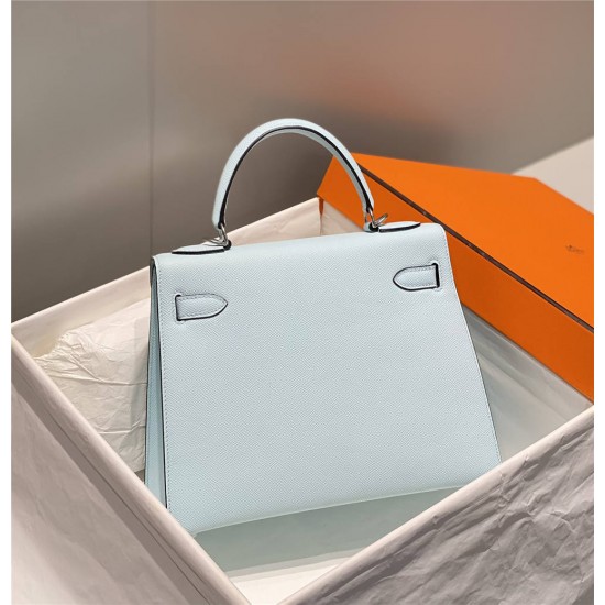 Hermes Hermès Kelly 28 Epsom Light Blue Silver Hardware Hand-Stitched