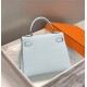 Hermes Hermès Kelly 28 Epsom Light Blue Silver Hardware Hand-Stitched