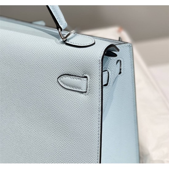 Hermes Hermès Kelly 28 Epsom Light Blue Silver Hardware Hand-Stitched