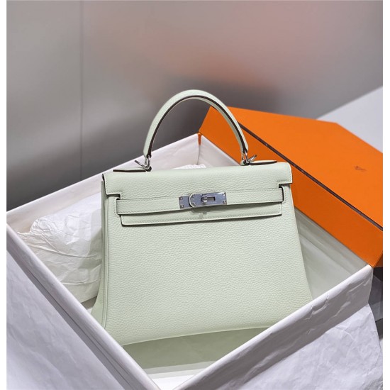 Hermes Hermès Kelly 25 Togo Bubble Green Silver Hardware Hand-Stitched