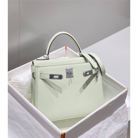 Hermes Hermès Kelly 25 Togo Bubble Green Silver Hardware Hand-Stitched