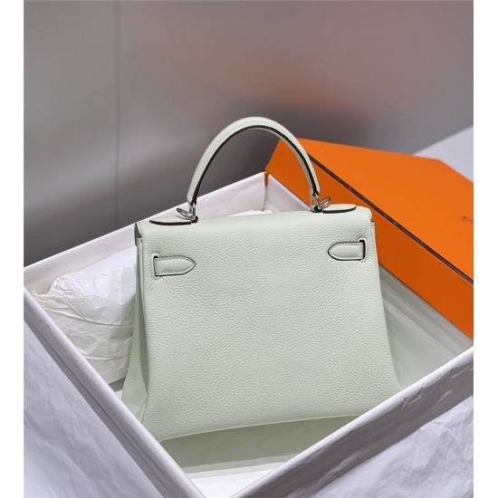 Hermes Hermès Kelly 28 Togo Bubble Green Silver Hardware Hand-Stitched