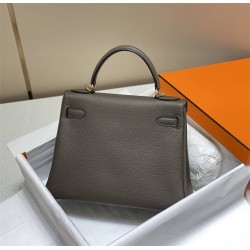 Hermes Hermès Kelly 25 Togo Dark Grey Gold Hardware Hand-Stitched