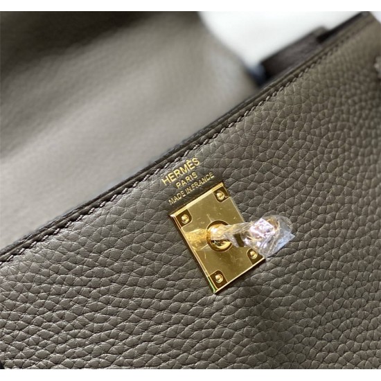 Hermes Hermès Kelly 25 Togo Dark Grey Gold Hardware Hand-Stitched