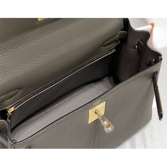 Hermes Hermès Kelly 25 Togo Dark Grey Gold Hardware Hand-Stitched