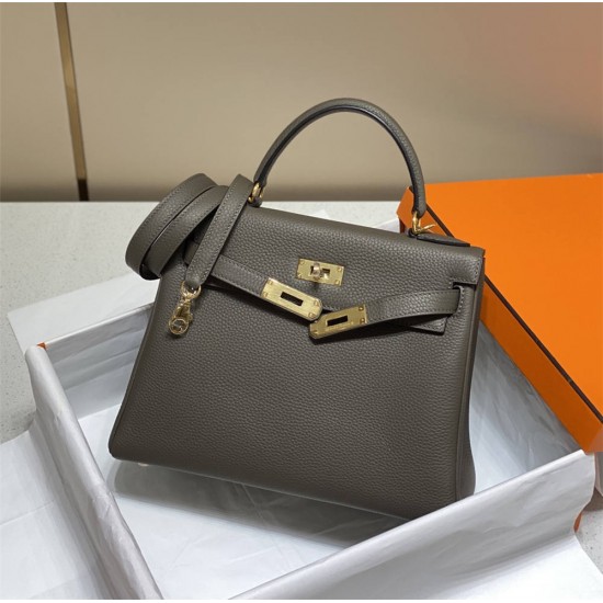 Hermes Hermès Kelly 28 Togo Dark Grey Gold Hardware Hand-Stitched