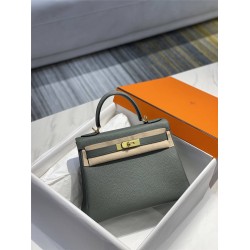 Hermes Hermès Kelly 25 Togo Grey Blue Gold Hardware Hand-Stitched