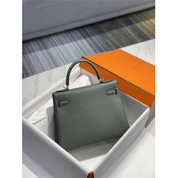 Hermes Hermès Kelly 25 Togo Grey Blue Gold Hardware Hand-Stitched