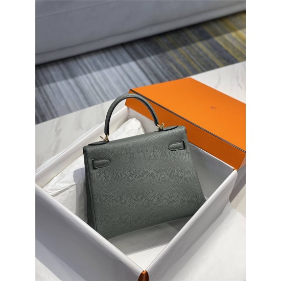 Hermes Hermès Kelly 25 Togo Grey Blue Gold Hardware Hand-Stitched