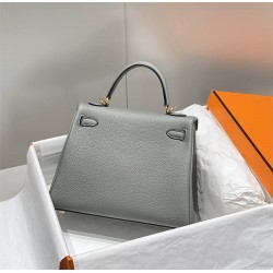 Hermes Hermès Kelly 25 Togo Light Grey Blue Gold Hardware Hand-Stitched