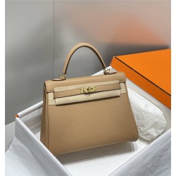 Hermes Hermès Kelly 25 Togo Milk Tea Brown Silver Hardware Hand-Stitched