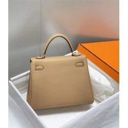 Hermes Hermès Kelly 25 Togo Milk Tea Brown Silver Hardware Hand-Stitched