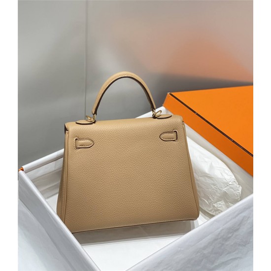 Hermes Hermès Kelly 25 Togo Milk Tea Brown Silver Hardware Hand-Stitched