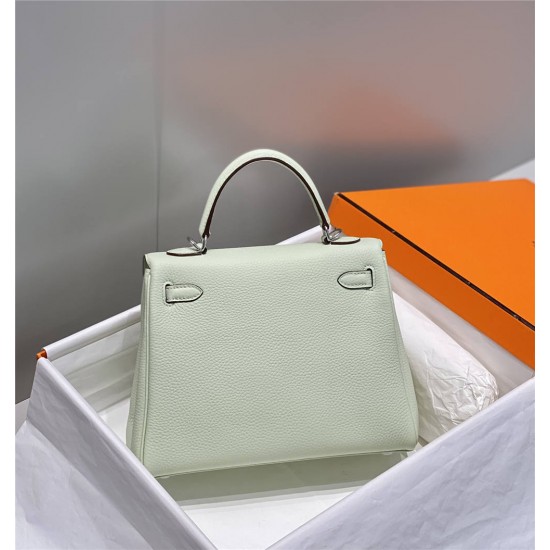 Hermes Hermès Kelly 25 Togo Bubble Green Silver Hardware Hand-Stitched