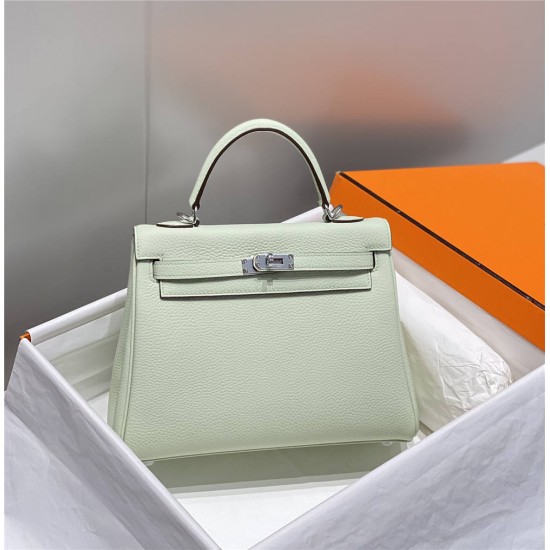 Hermes Hermès Kelly 25 Togo Bubble Green Silver Hardware Hand-Stitched