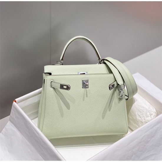 Hermes Hermès Kelly 25 Togo Bubble Green Silver Hardware Hand-Stitched