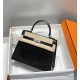 Hermes Hermès Kelly 25 Crocodile Skin Pattern Lambskin Inside Black Silver Hardware Hand-Stitched