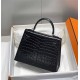 Hermes Hermès Kelly 25 Crocodile Skin Pattern Lambskin Inside Black Silver Hardware Hand-Stitched