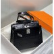 Hermes Hermès Kelly 28 Crocodile Skin Pattern Lambskin Inside Black Silver Hardware Hand-Stitched