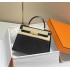 Hermes Hermès Kelly 25 Crocodile Skin Pattern Lambskin Inside Black Gold Hardware Hand-Stitched