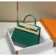 Hermes Hermès Kelly 25 Crocodile Skin Pattern Lambskin Inside Green Gold Hardware Hand-Stitched