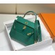 Hermes Hermès Kelly 25 Crocodile Skin Pattern Lambskin Inside Green Gold Hardware Hand-Stitched