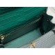 Hermes Hermès Kelly 25 Crocodile Skin Pattern Lambskin Inside Green Gold Hardware Hand-Stitched