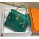 Hermes Hermès Kelly 28 Crocodile Skin Pattern Lambskin Inside Green Gold Hardware Hand-Stitched