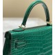 Hermes Hermès Kelly 28 Crocodile Skin Pattern Lambskin Inside Green Gold Hardware Hand-Stitched