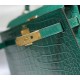 Hermes Hermès Kelly 28 Crocodile Skin Pattern Lambskin Inside Green Gold Hardware Hand-Stitched