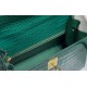 Hermes Hermès Kelly 28 Crocodile Skin Pattern Lambskin Inside Green Gold Hardware Hand-Stitched