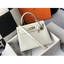 Hermes Hermès Kelly 25 Crocodile Skin Pattern Lambskin Inside White Gold Hardware Hand-Stitched