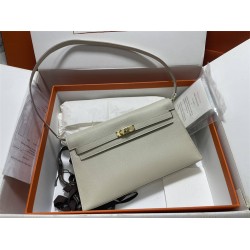 Hermes Hermès Kelly Elan 27 Goat Skin Grey Gold Hardware Hand-Stitched