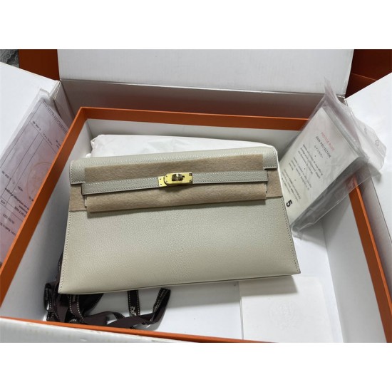 Hermes Hermès Kelly Elan 27 Goat Skin Grey Gold Hardware Hand-Stitched