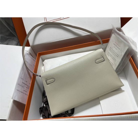 Hermes Hermès Kelly Elan 27 Goat Skin Grey Silver Hardware Hand-Stitched