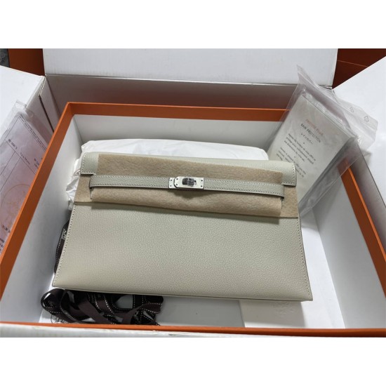 Hermes Hermès Kelly Elan 27 Goat Skin Grey Silver Hardware Hand-Stitched