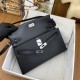 Hermes Hermès Kelly Elan 27 Goat Skin Black Silver Hardware Hand-Stitched