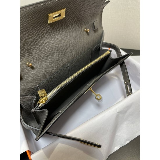 Hermes Hermès Kelly WOC 20.5 Dark Grey Epsom Gold Hardware 20.5 x 11 x 2 cm Hand-Stitched