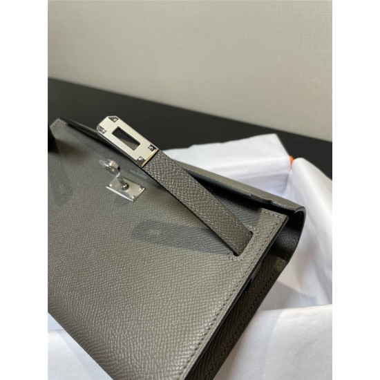 Hermes Hermès Kelly WOC 20.5 Dark Grey Epsom Silver Hardware 20.5 x 11 x 2 cm Hand-Stitched