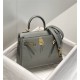 Hermes Hermès Mini Kelly 20 Togo Grey Blue Gold Hardware Hand-Stitched