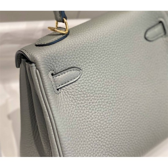 Hermes Hermès Mini Kelly 20 Togo Grey Blue Gold Hardware Hand-Stitched