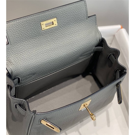 Hermes Hermès Mini Kelly 20 Togo Grey Blue Gold Hardware Hand-Stitched