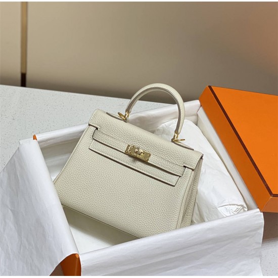 Hermes Hermès Mini Kelly 20 Togo White Gold Hardware Hand-Stitched