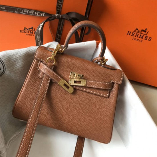 Hermes Hermès Mini Kelly 20 Togo Brown Gold Hardware Hand-Stitched