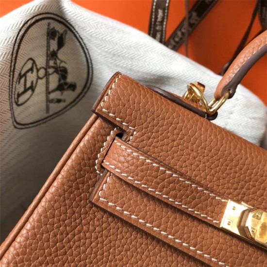 Hermes Hermès Mini Kelly 20 Togo Brown Gold Hardware Hand-Stitched