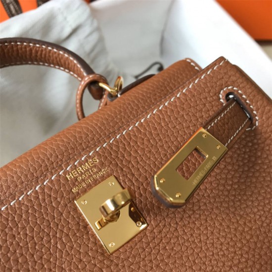 Hermes Hermès Mini Kelly 20 Togo Brown Gold Hardware Hand-Stitched