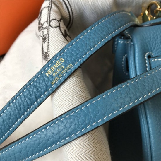 Hermes Hermès Mini Kelly 20 Togo Blue Gold Hardware Hand-Stitched