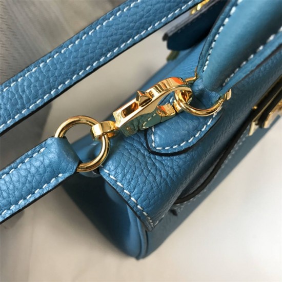 Hermes Hermès Mini Kelly 20 Togo Blue Gold Hardware Hand-Stitched