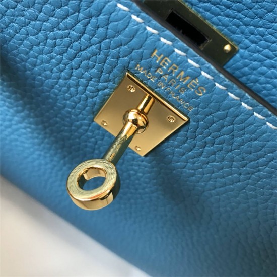 Hermes Hermès Mini Kelly 20 Togo Blue Gold Hardware Hand-Stitched