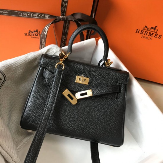 Hermes Hermès Mini Kelly 20 Togo Black Gold Hardware Hand-Stitched